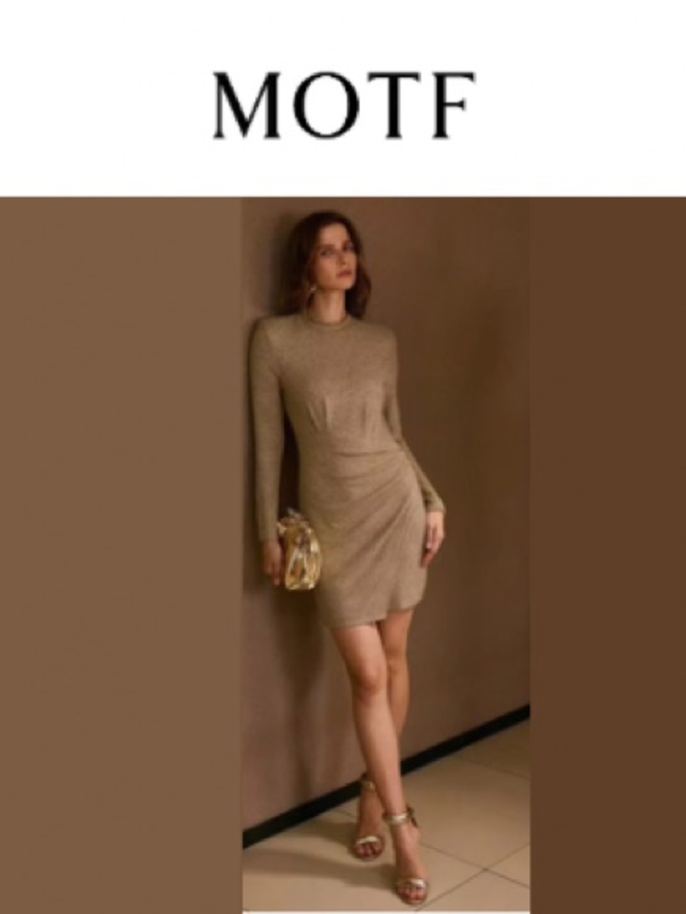 🆕MOTF Taupe Long-Sleeve Ruched Mini Dress